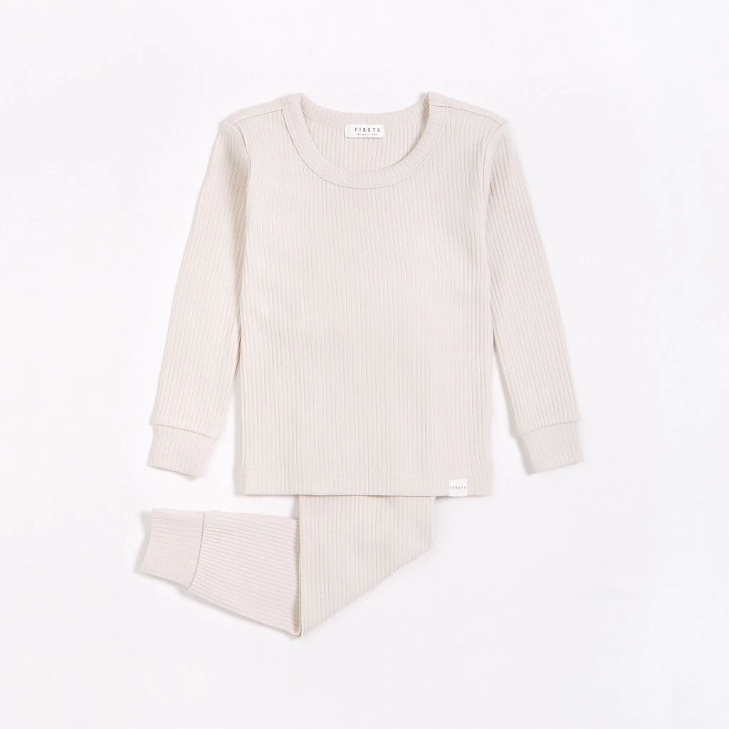 Petit Lem Pyjama Deux Pièces En Tricot Côtelé Crème 4 Petit Lem Pyjama Deux Pièces En Tricot Côtelé Crème – Image 2